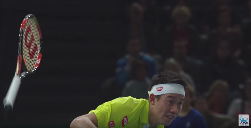 Nishikori Drops His Racquet Paris 2015